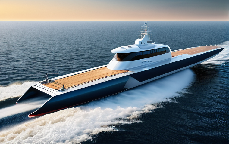 고속 해양 운송 기술 - **Prompt:** A sleek, modern Russian hydrofoil passenger vessel, similar to a "Valdai 45R" or "Meteor