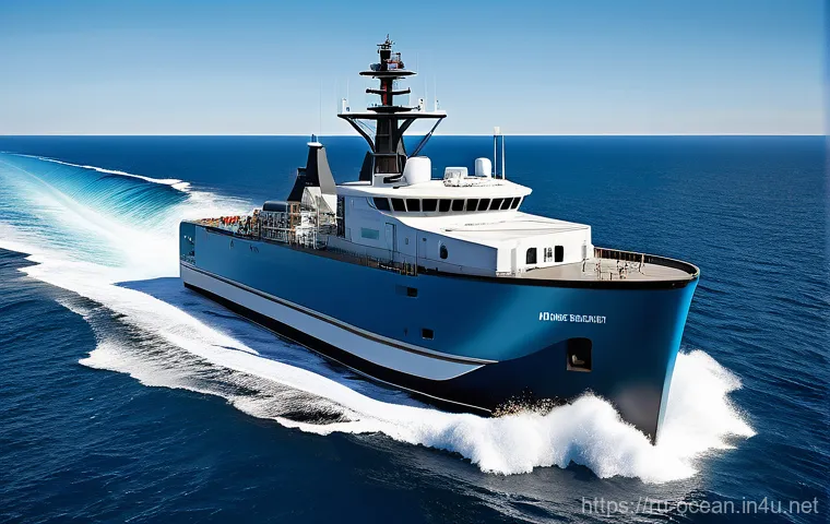 해양 데이터 분석 기술 - **Prompt 1: Cutting-Edge Oceanographic Exploration**
    "A photorealistic image of a sleek, state-o...