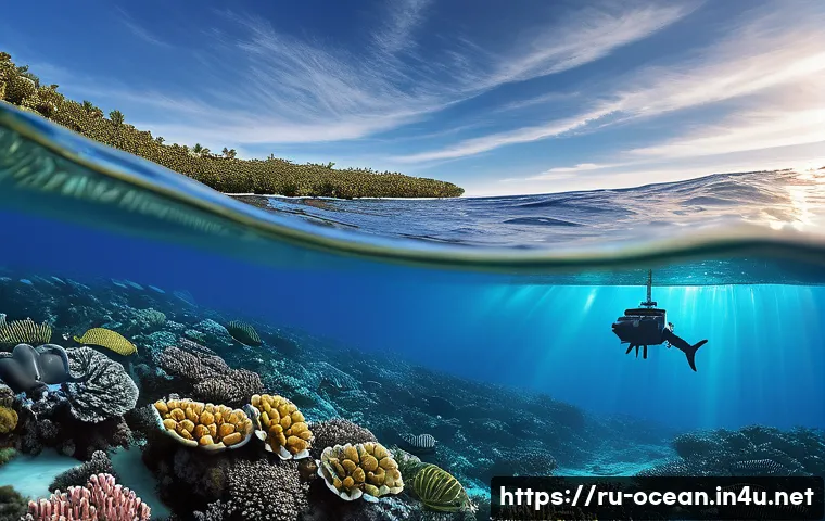 해양 현장 모니터링 시스템 - **Prompt:** "A vibrant and healthy ocean environment showcasing various marine monitoring technologi...