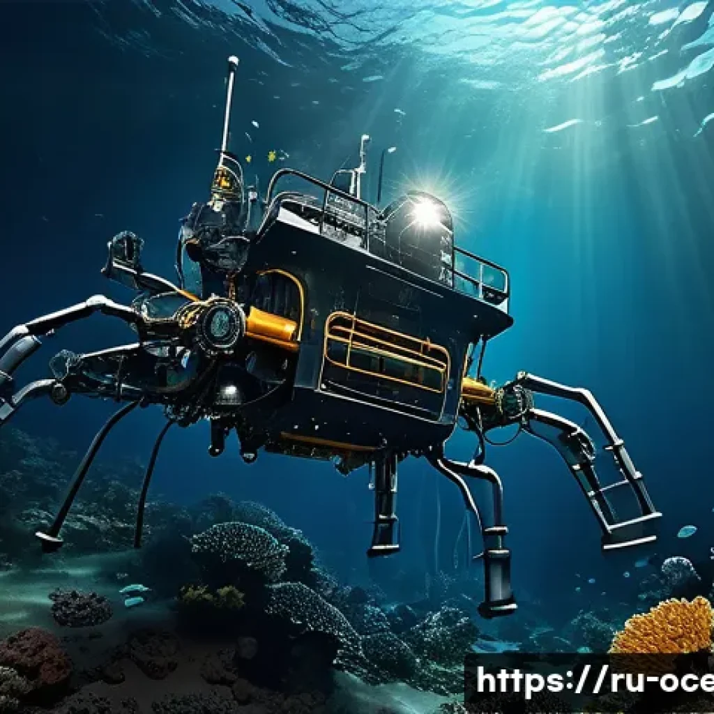 심해 광물 자원 - A highly detailed underwater scene showcasing advanced robotic mining equipment operating on the dee...