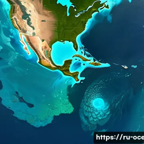 해양 환경 오염 모니터링 - A high-tech satellite view of the ocean surface showing vibrant colors indicating pollution zones, w...