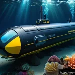 해양 환경 데이터 수집 기술 - A highly detailed scene of an autonomous underwater vehicle (AUV) exploring a deep ocean environment...